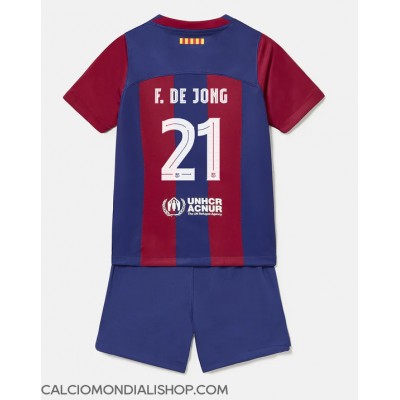 Maglie da calcio Barcelona Frenkie de Jong #21 Prima Maglia Bambino 2023-24 Manica Corta (+ Pantaloni corti)